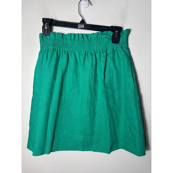 NWOT J. Crew Kelley Green Linen Mini Skirt Sz 2 - Picture 1 of 2